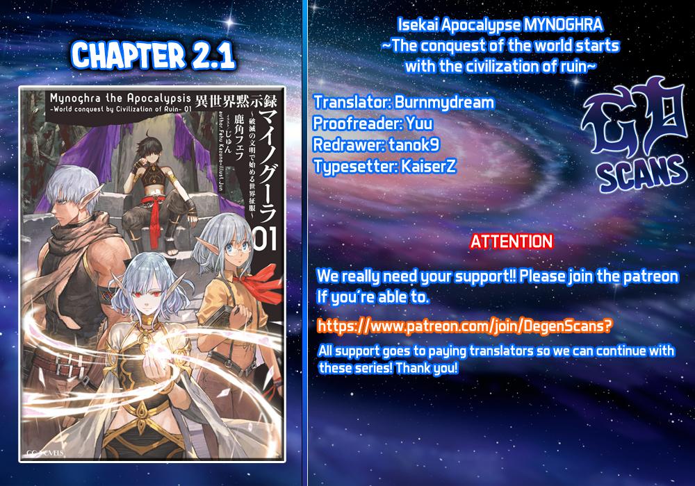 Isekai Mokushiroku Mynoghra: Hametsu no Bunmei de Hajimeru Sekai Seifuku Chap 2.1 - Next Chap 3.1